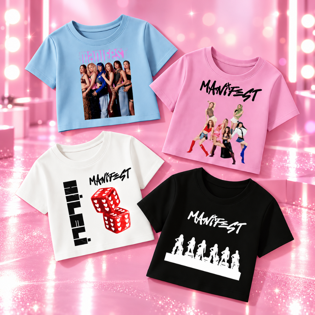 Manifest Baskılı Pamuklu 4 Adet Crop-Top Set 4lü Crop-Tişört