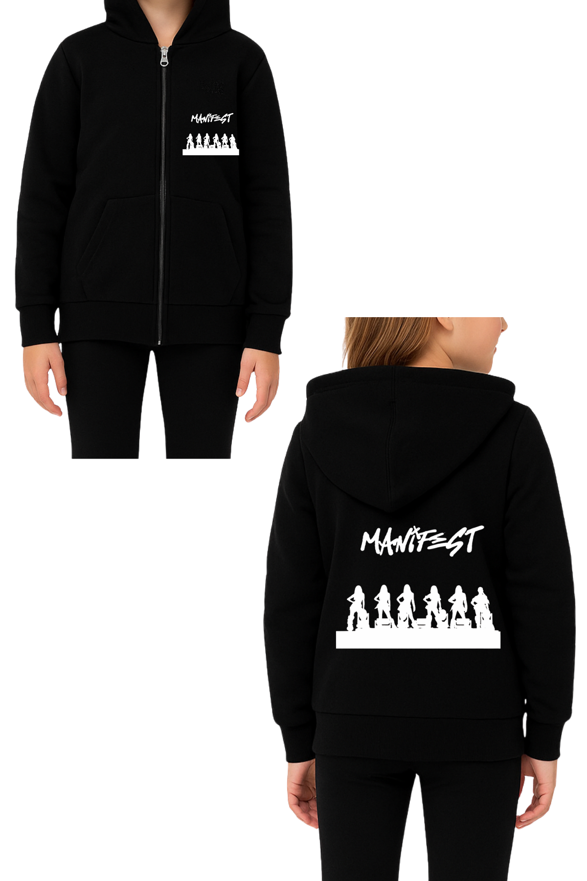 Manifest Baskılı Siyah Fermuarlı Hırka Sweatshirt 