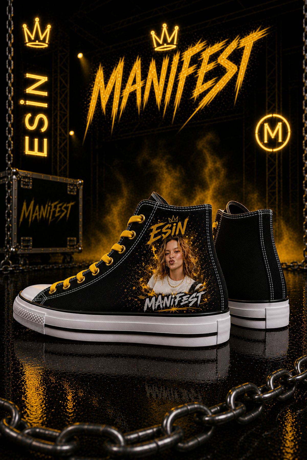 Manifest Esin Baskılı Siyah Bilekli Renkli Bağcık Hediyeli Spor Ayakkabı Sneaker(3)