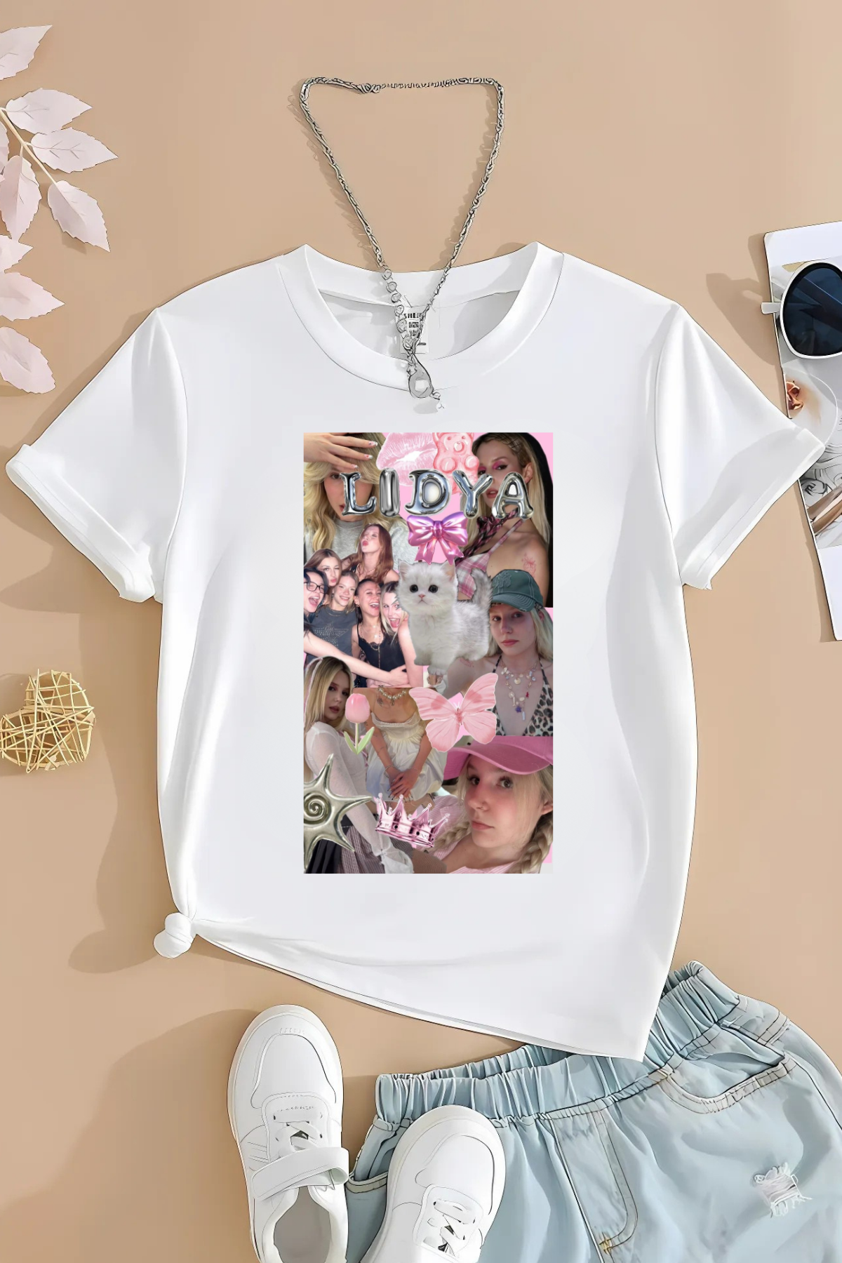 Manifest Lidya Fotoğraf Baskılı Beyaz Tişört 