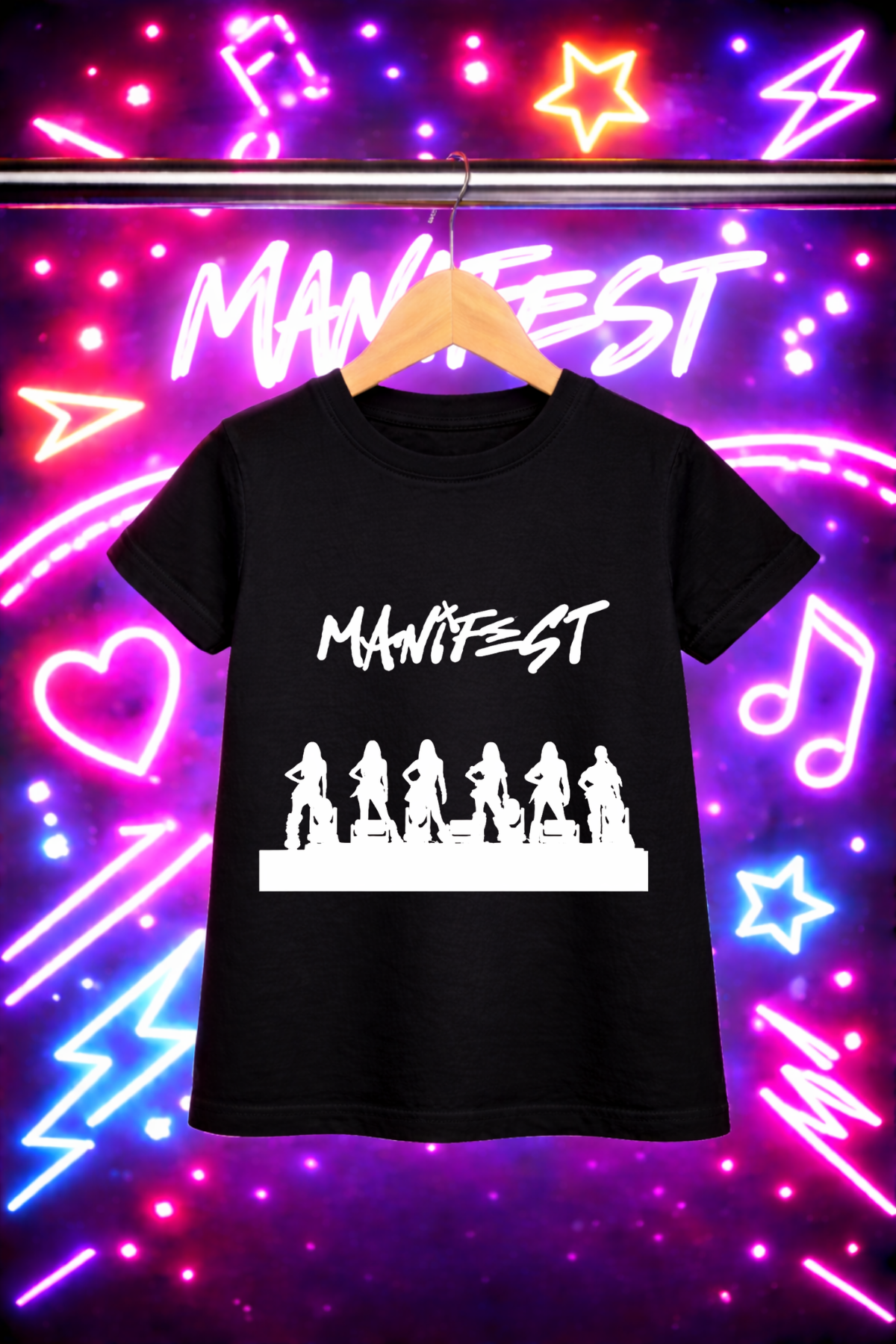 Manifest Siyah Gölge Baskılı Siyah Tişört