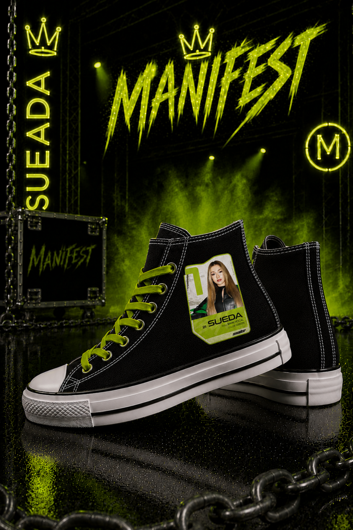 Manifest Suada Kart Baskılı Siyah Bilekli Renkli Bağcık Hediyeli Spor Ayakkabı Sneaker(3)