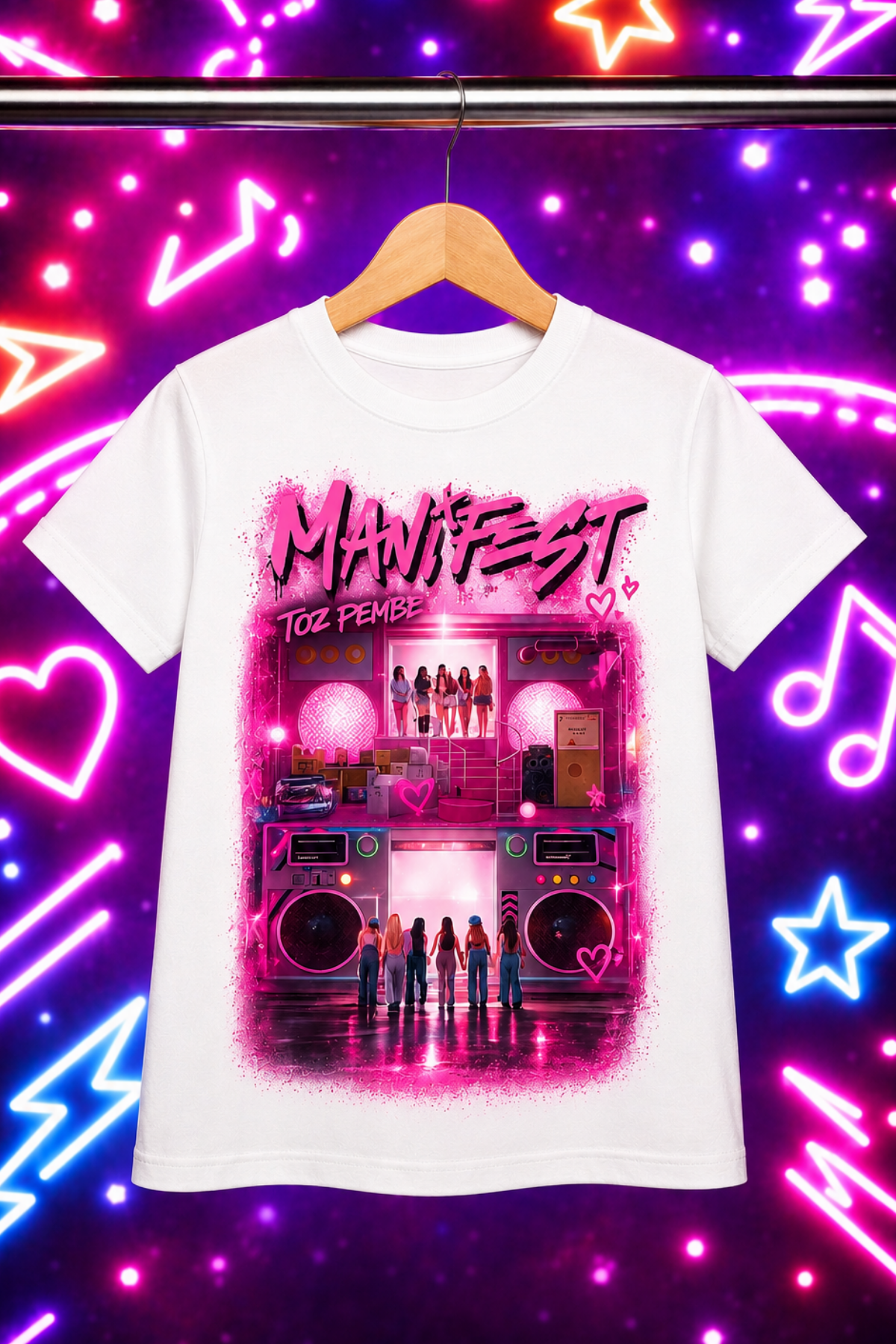 Manifest Toz Pembe Yeni Baskılı Beyaz Tişört Tshirt