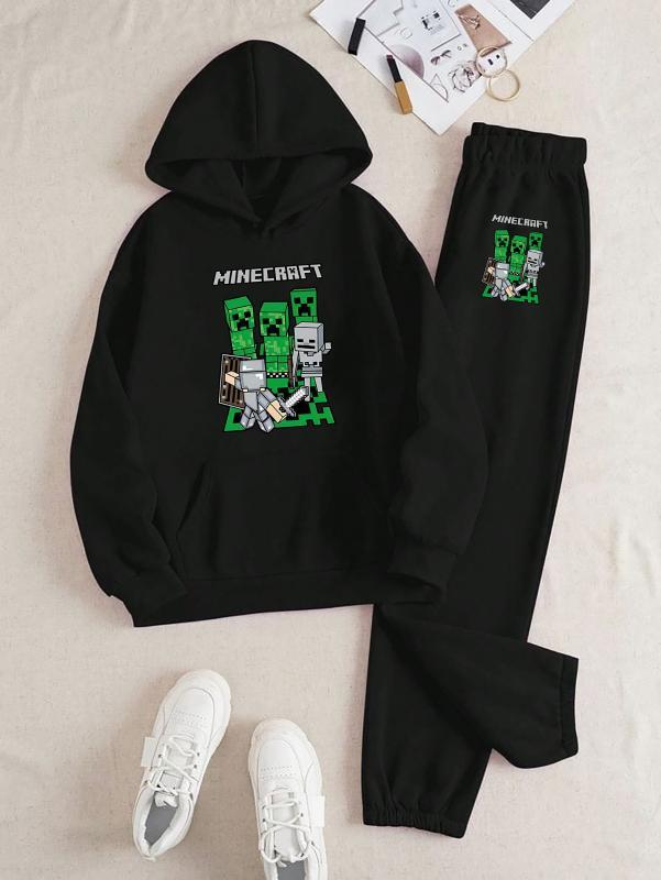 Minecraft Baskılı Kapüşonlu Üst Eşofman Takım 