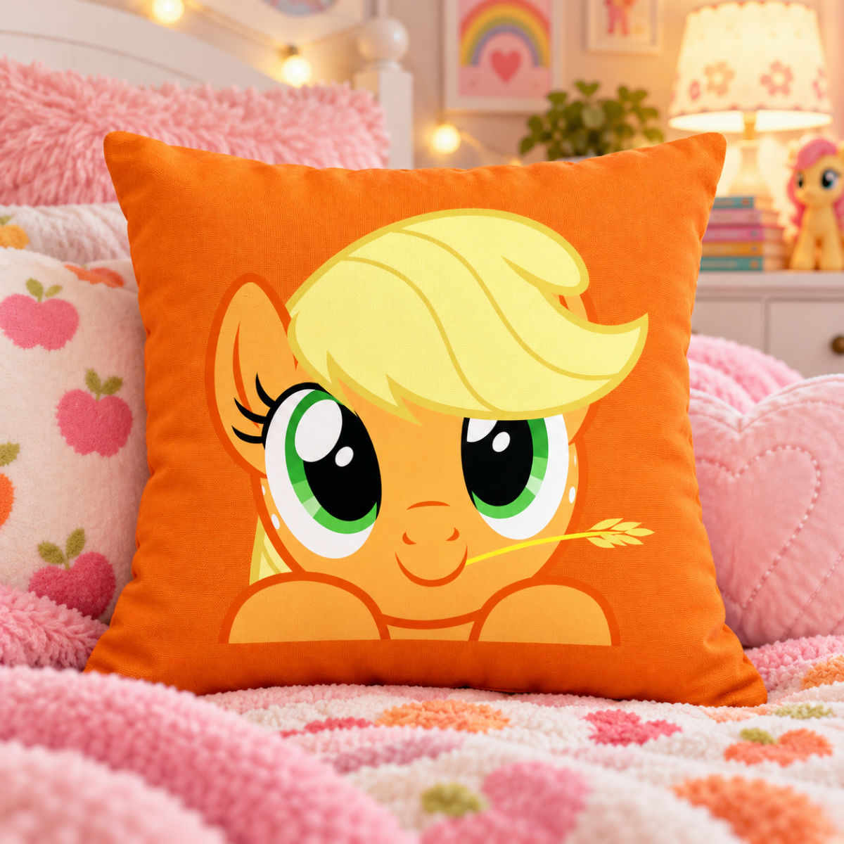 My Little Pony AppleJack Baskılı Turuncu Yumuşacık Yastık Kırlent(KILIF DEĞİLDİR ALYAF DOLGULU YASTIKTIR)