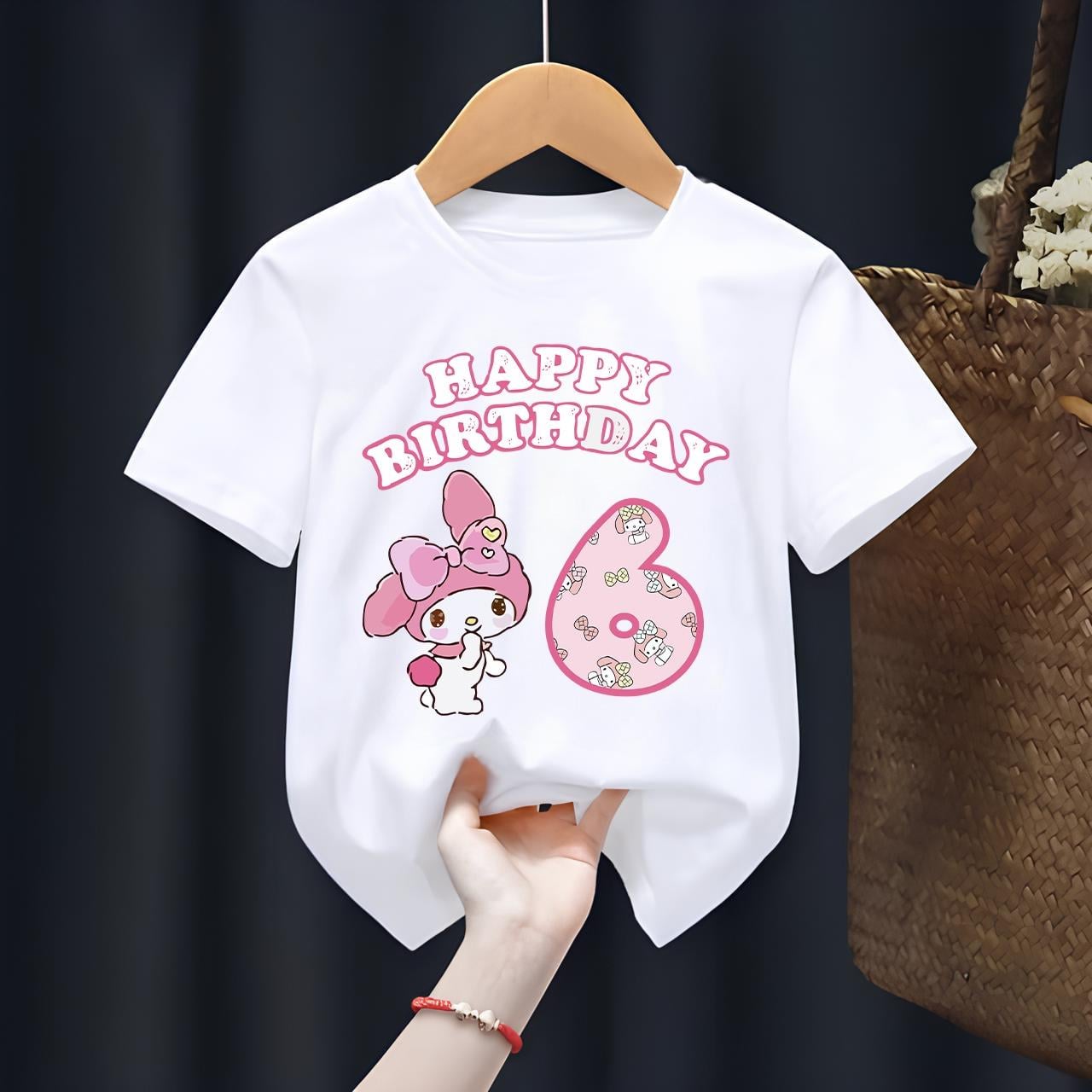 Mymelody Happy Birthday Baskılı Beyaz Özel İsim Yazılabilir Tshirt 