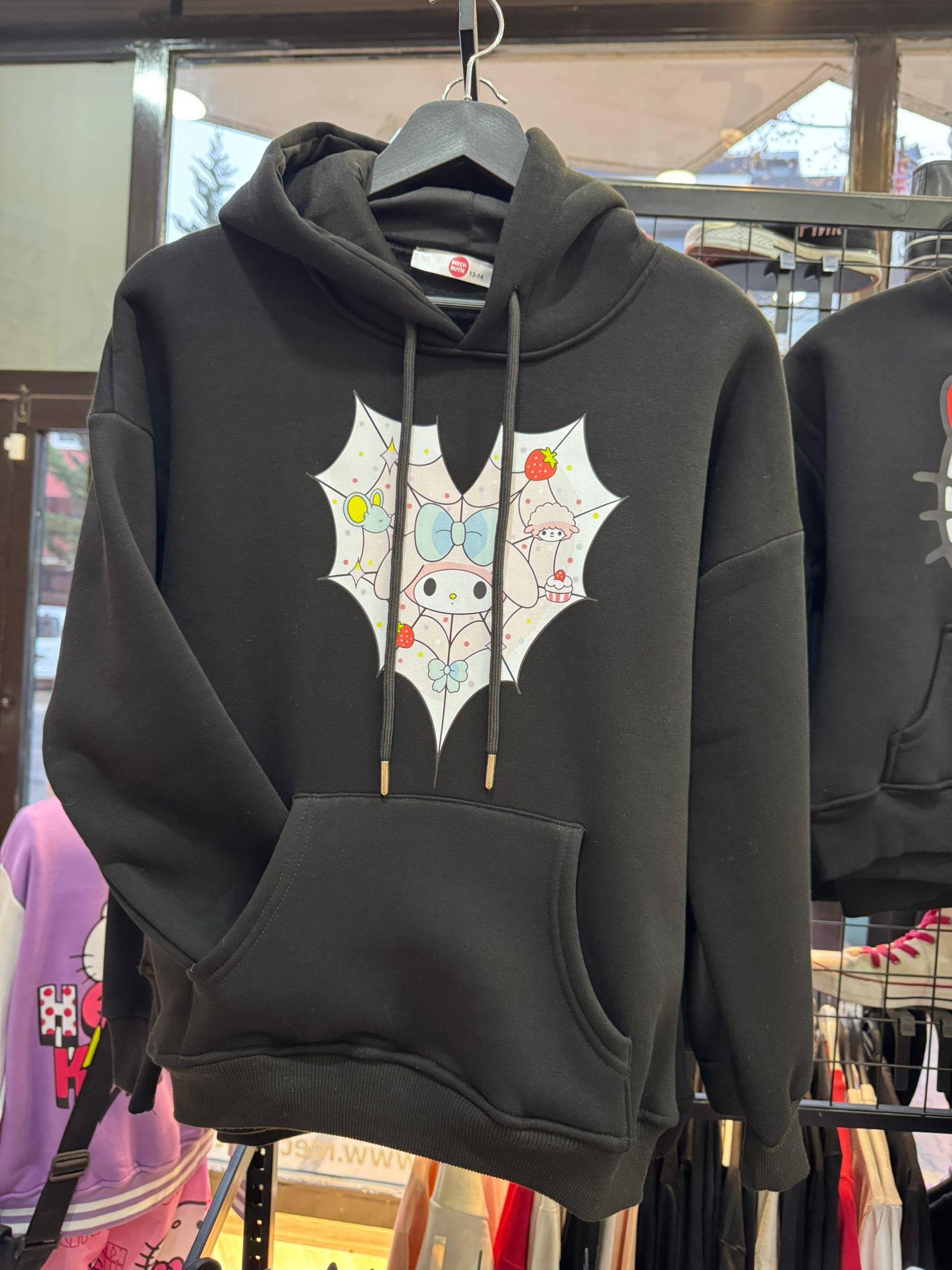 Mymelody Örümcek Baskılı Outlet Siyah Sweatshirt