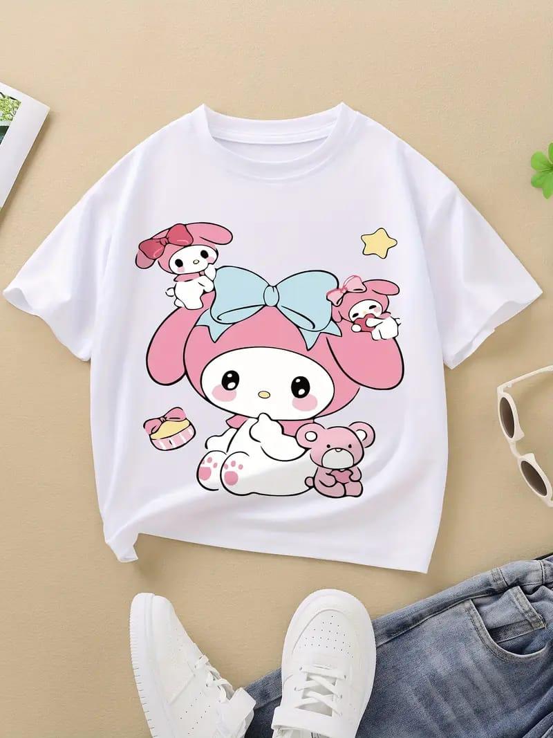 Mymelody Yıldız Baskılı Beyaz Kız Çocuk Tişört TSHİRT T-Shirt 