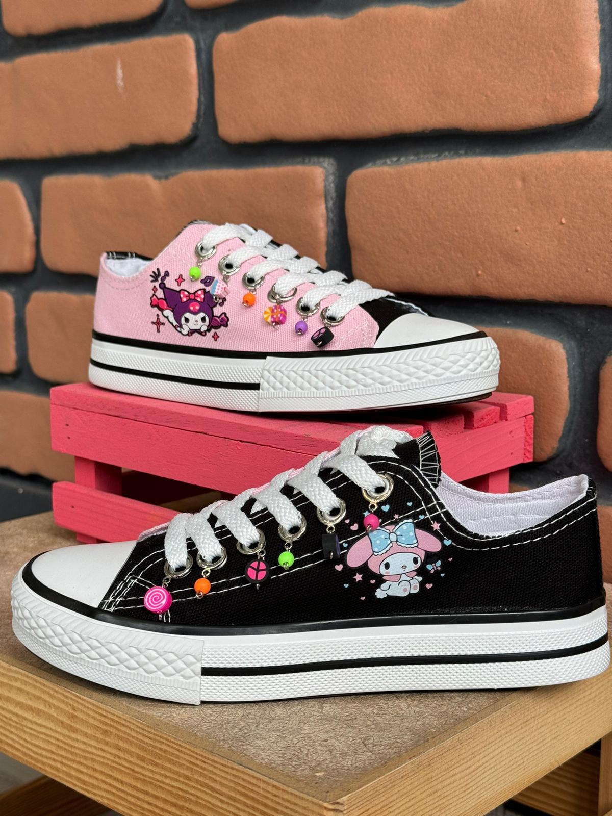 Mymelody&kuromi Baskılı Bonccuklu Siyah/Pembe Sneaker
