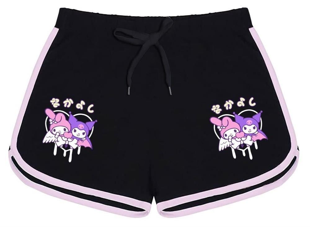 Mymelody&Kuromi Baskılı Siyah Pembe Detaylı Kız Çocuk Şort