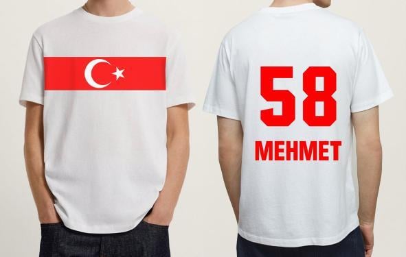 Ön Tarafta Türkiye AyYıldız Baskısı Arka Tarafta Numara Ve İsim Baskılı Beyaz Kişiye Özel Tişört 