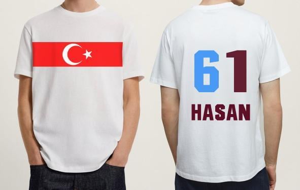 Ön Tarafta Türkiye AyYıldız Baskısı Arka Tarafta Numara Ve İsim Baskılı Beyaz Kişiye Özel Tişört (şehir 61 detaylı)