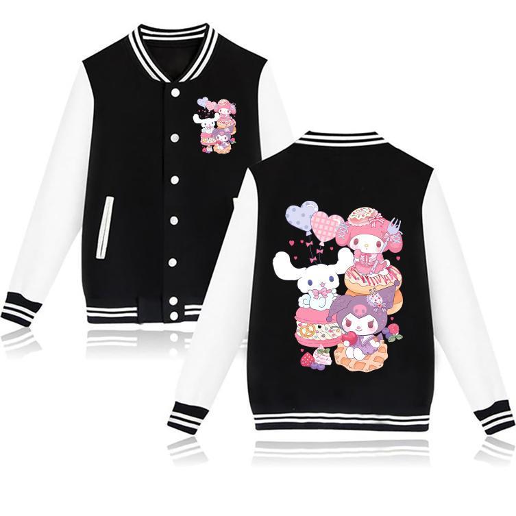 Sanrio Karakterleri Baskılı Siyah Kolej Mont 