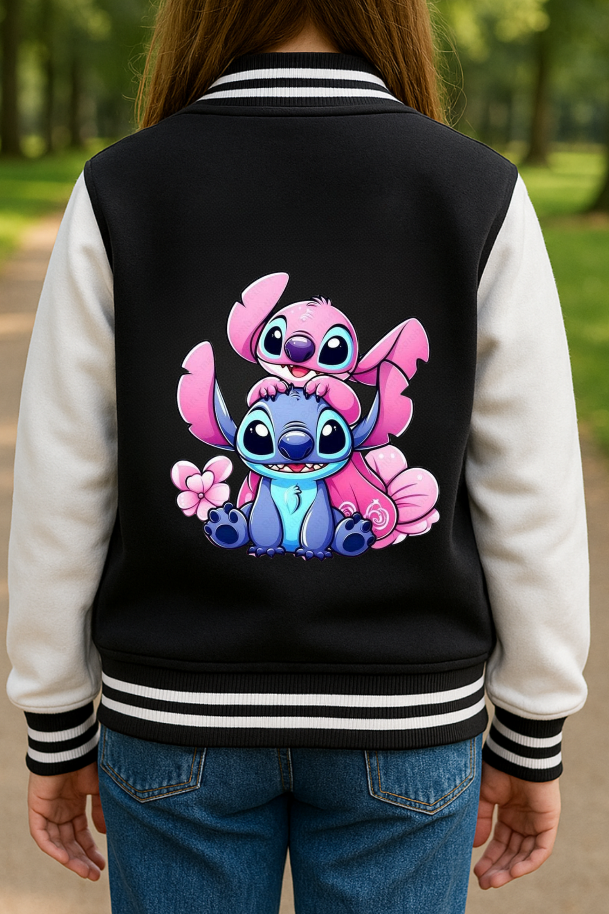 Stitch Baskılı Siyah Kolej Ceket  