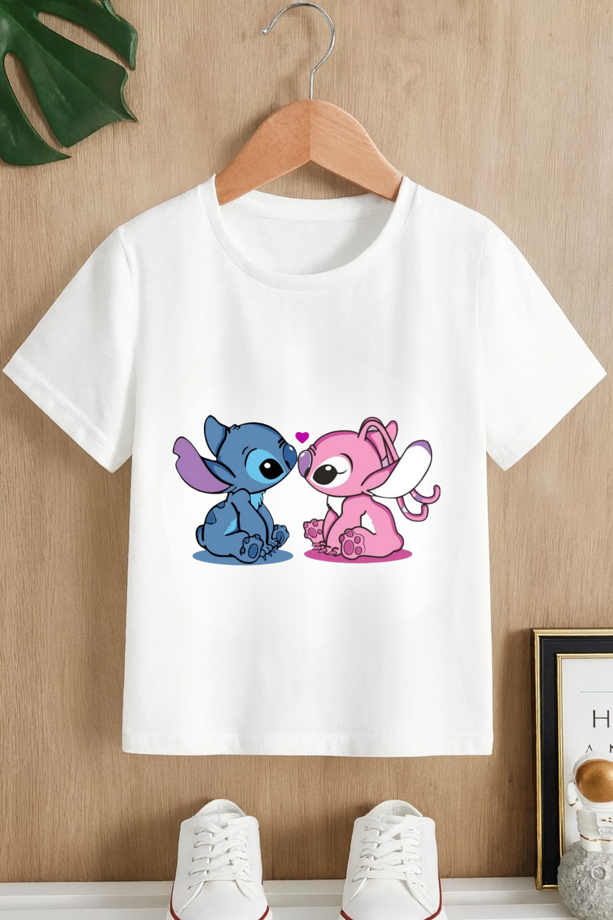 Stitch Love Baskılı Beyaz T-shirt Tişört 