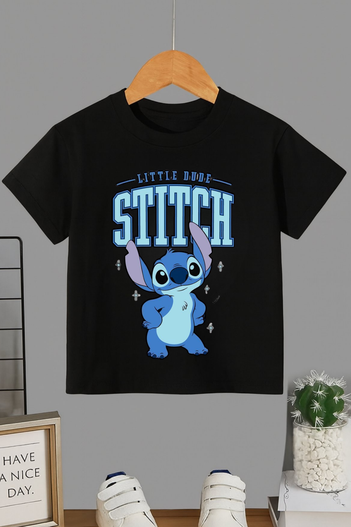 Stitch Yeni İsimli Siyah T-shirt Tişört 