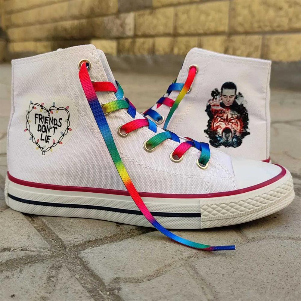 Stranger Things Eleven Karakterli Unisex Günlük Beyaz Bağcıklı Spor Ayakkabı Keten Converse Modeli Snekaer