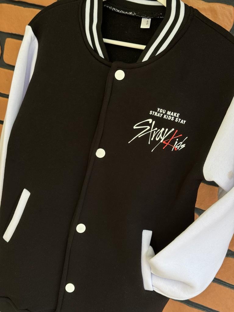 Straykids Baskılı Siyah Kolej Ceket Kolej Mont