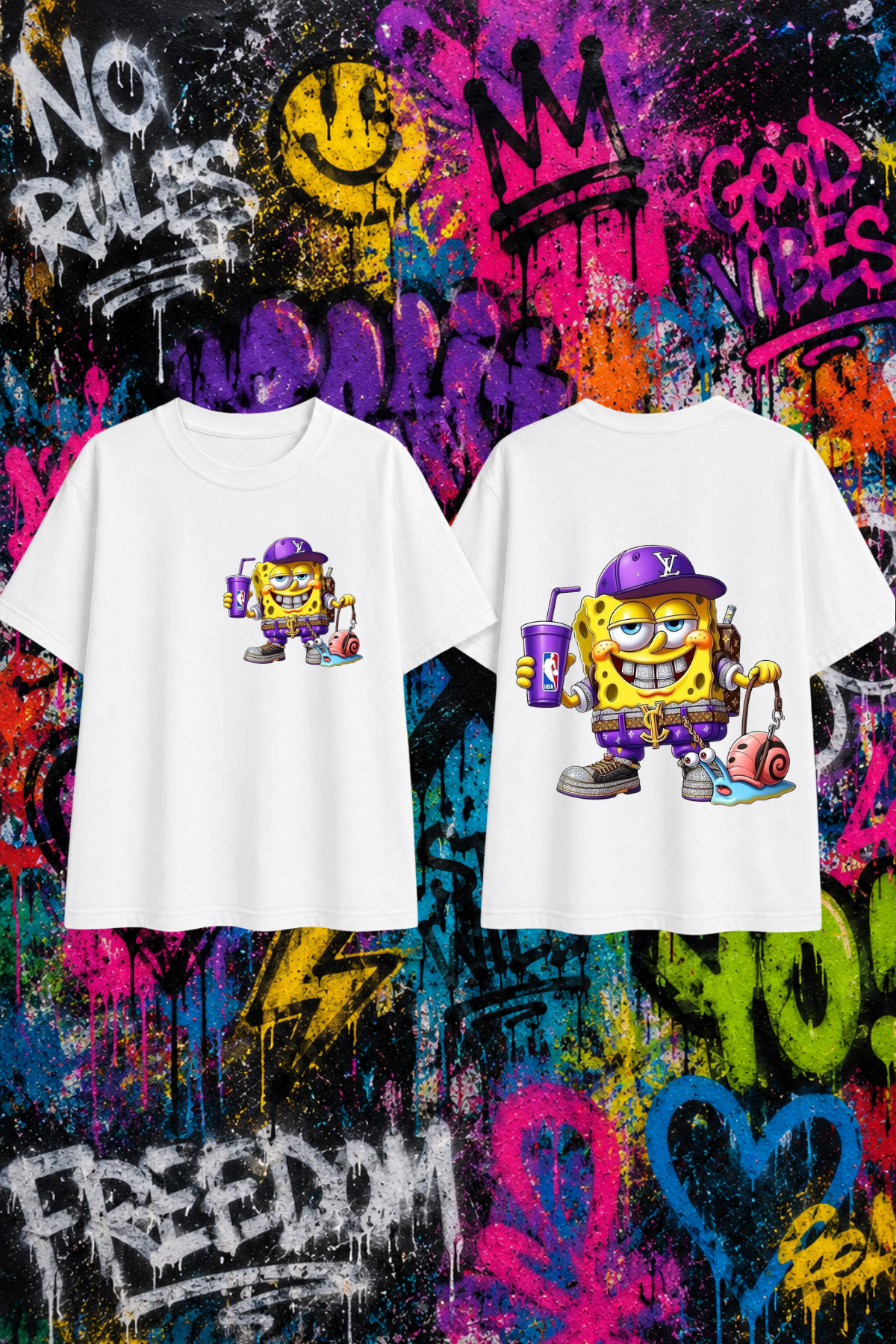 Sünger Bob Artestic Beyaz Unisex Tişört  Tshirt