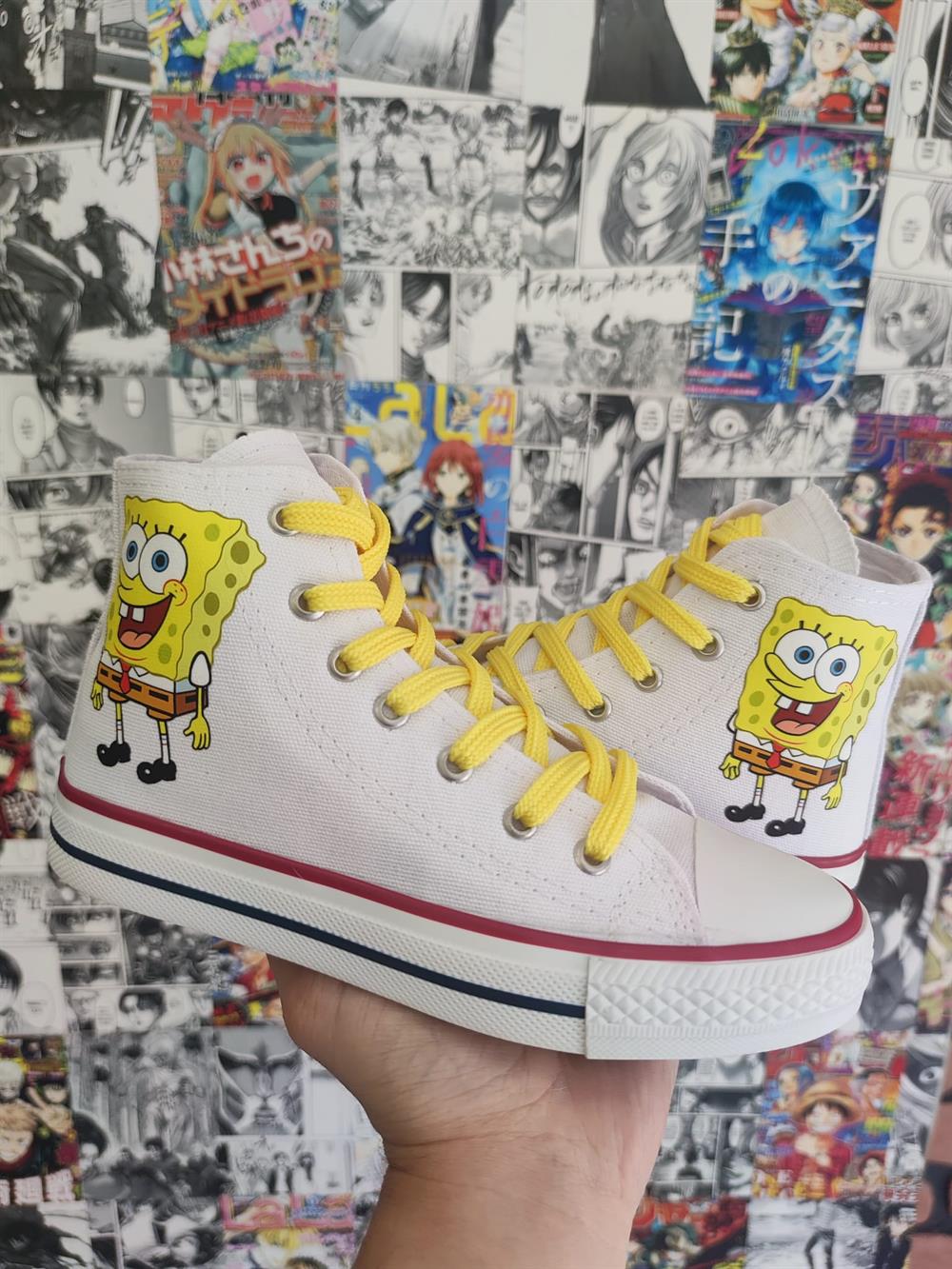SüngerBob Baskılı Beyaz Bilekli Spor Ayakkabı Sneaker 
