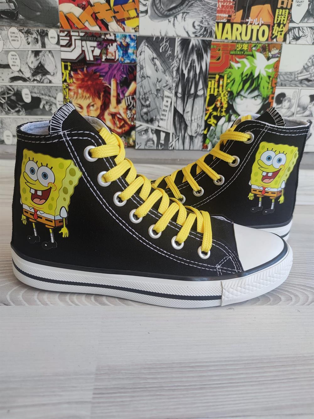 SüngerBob Baskılı Siyah Bilekli Spor Ayakkabı Sneaker 