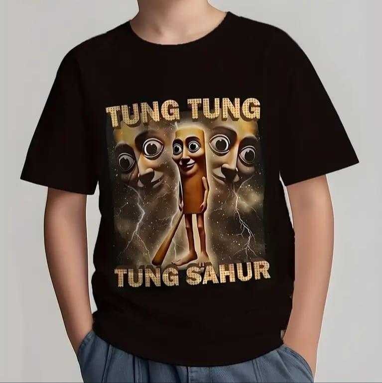 Tung Tung Tung Sahur Baskılı Siyah Tişört T-shirt 