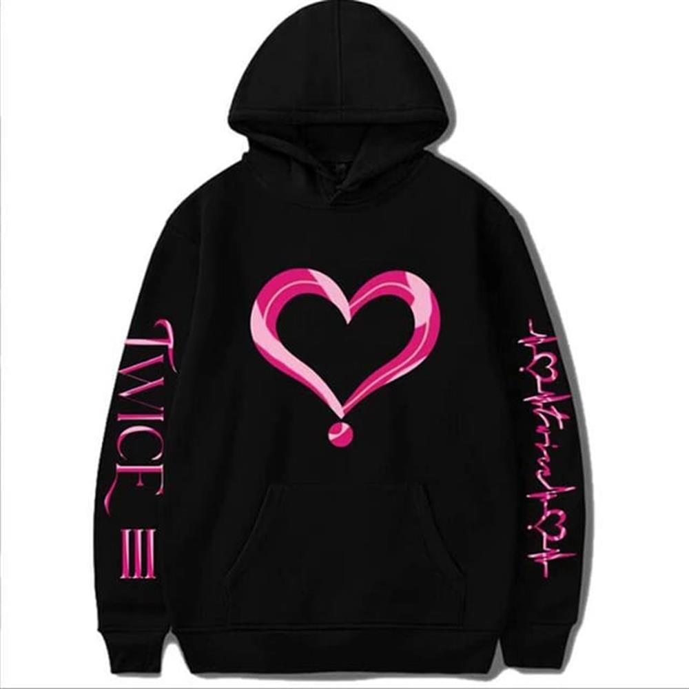 Twice Baskılı Siyah Oversize Sweatshirt Kapüşonlu Hoodie