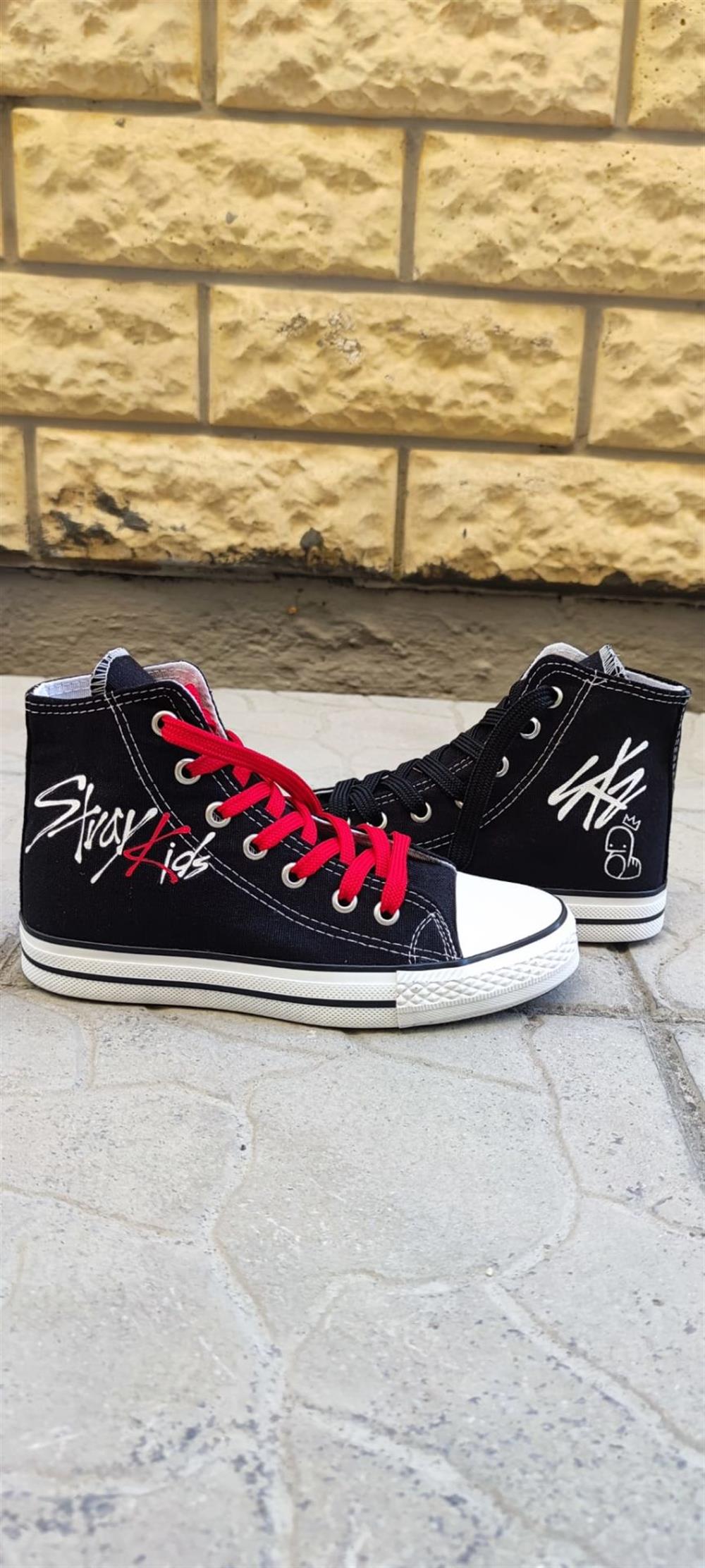 Unisex Günlük Kadın-Erkek Siyah Bilekli StrayKids Sneaker Keten Spor Ayakkabı