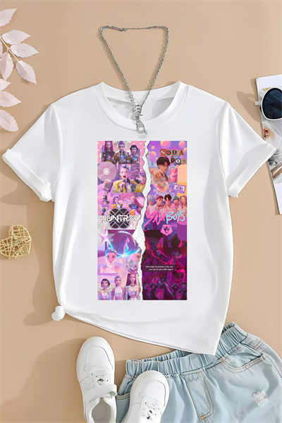 1Huntrix Baskılı Beyaz Unisex Tişört T-shirt 