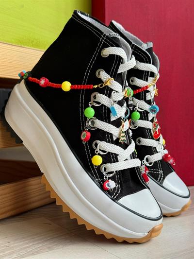 Baskını Seç Tırtıklı Kaydırmaz Taban Halhallı Ve Boncuklu Spor Ayakkabı Sneaker