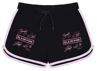 Blackpink İmza Baskılı Siyah Pembe Detaylı Kız Çocuk Şort