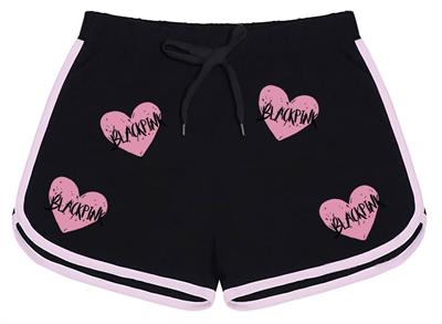 Blackpink Kalp Baskılı Siyah Pembe Detaylı Kız Çocuk Şort