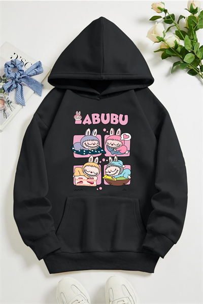 Labubu 4 lü Baskılı Kapüşonlu Sweatshirt Hoodie