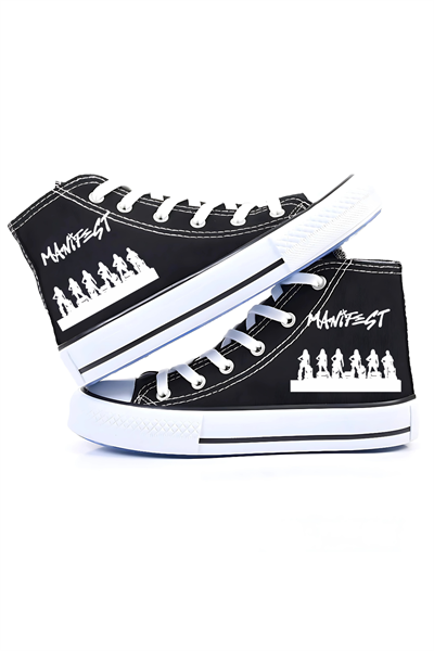Manifest Baskılı Siyah Bilekli Keten Ayakkabı Sneaker