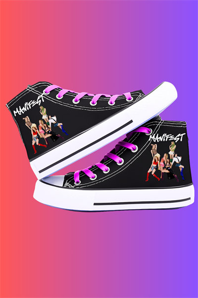 Manifest Baskılı Siyah Bilekli Renkli Bağcık Hediyeli Spor Ayakkabı Sneaker(2)