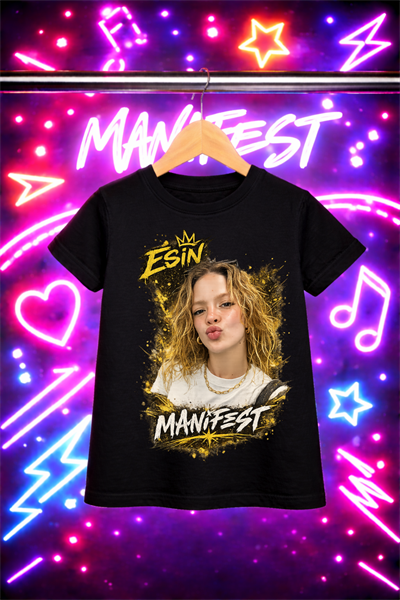 Manifest Esin Yeni Baskılı Siyah Tişört Tshirt