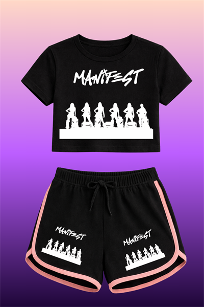 Manifest Gölge Baskılı Siyah Crop Siyah Şort Takım