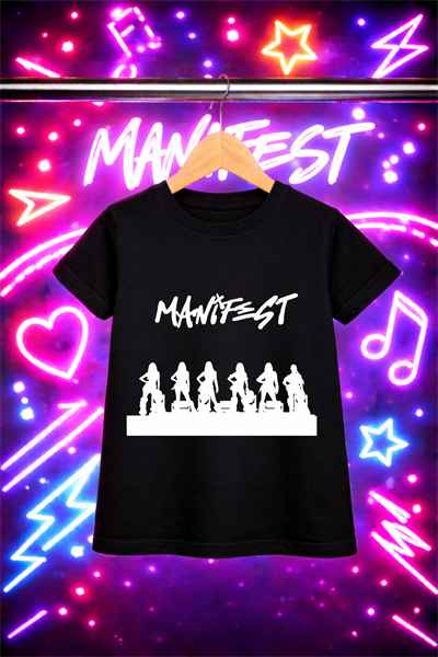 Manifest Siyah Gölge Baskılı Siyah Tişört