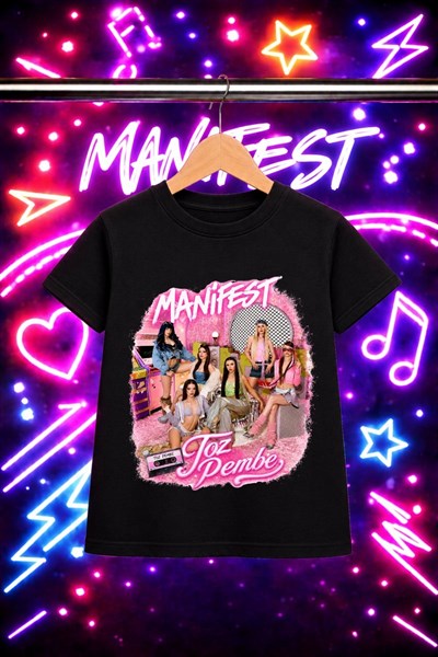 Manifest Toz Pembe Baskılı Siyah Tişört Tshirt