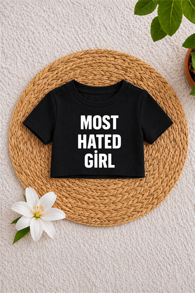 Most Hated Girl Baskılı Siyah Crop