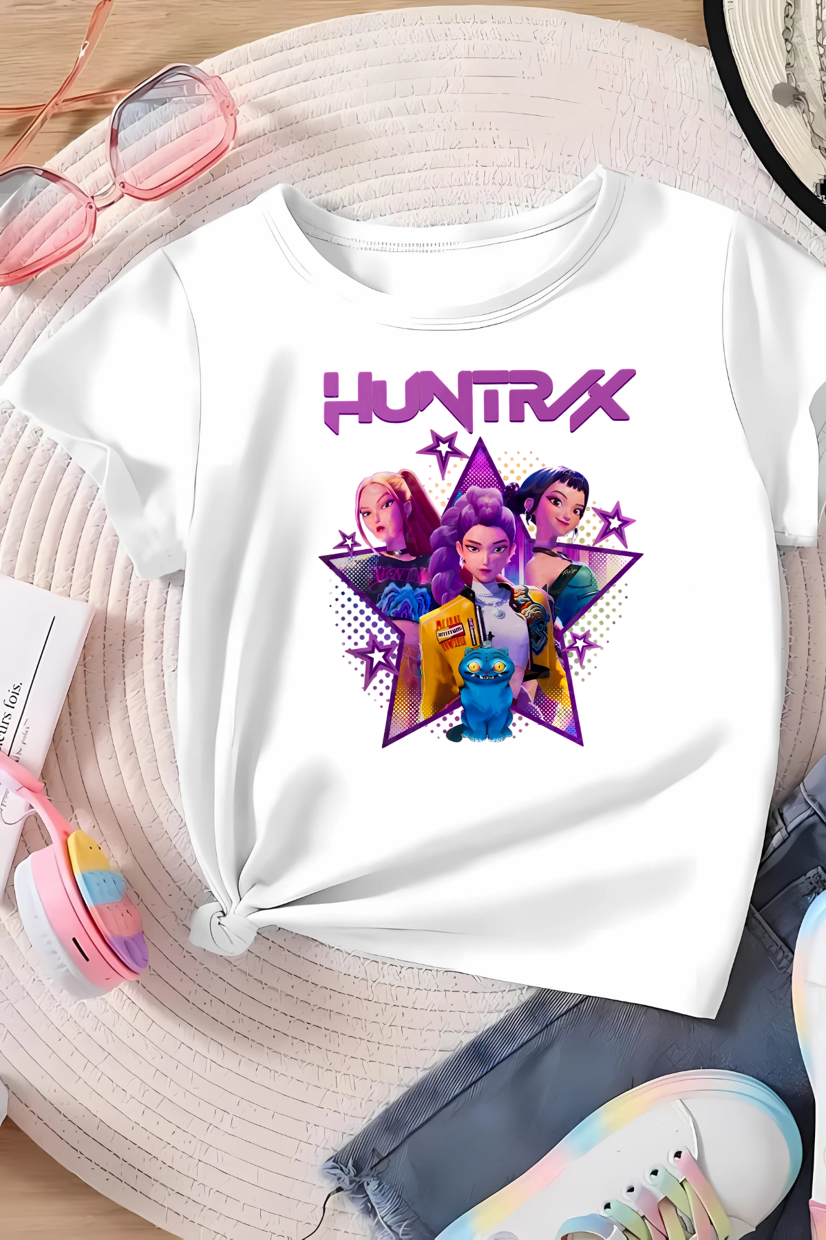 1Demon Hunters Rumi,Zoey,Mira Baskılı Beyaz Tişört T-shirt 