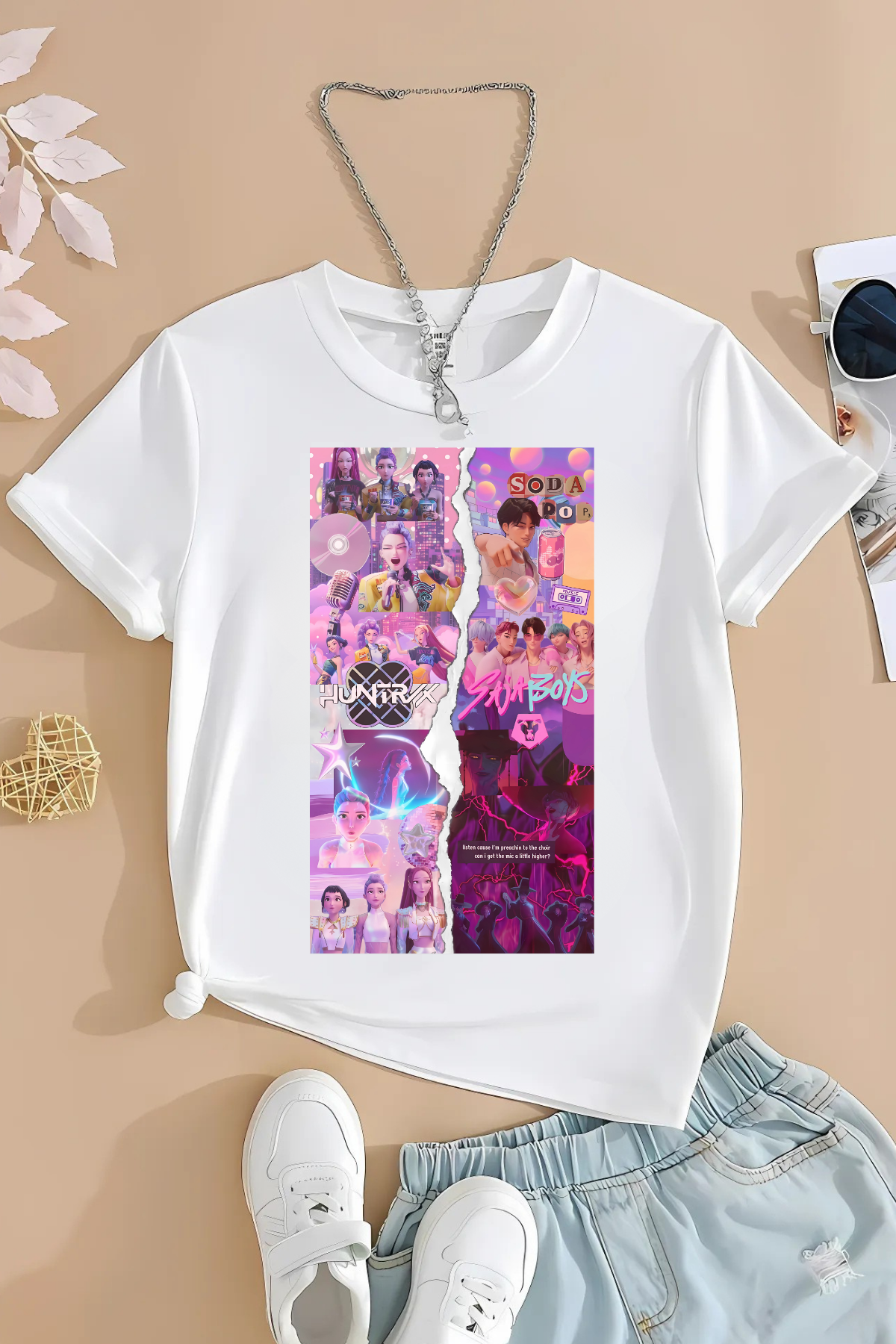 1Huntrix Baskılı Beyaz Unisex Tişört T-shirt 