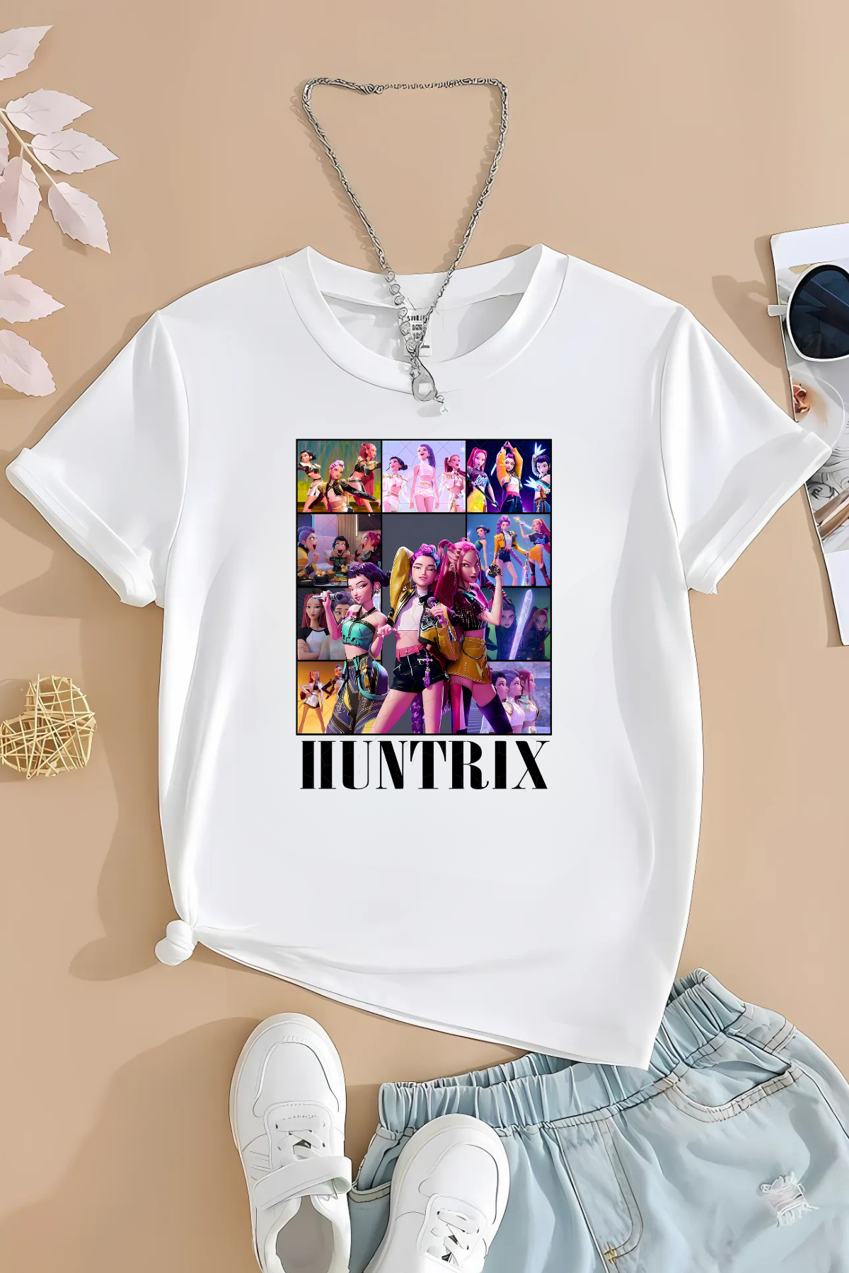 222Demon Hunter Tüm Karakterler Baskılı Beyaz Tişört 