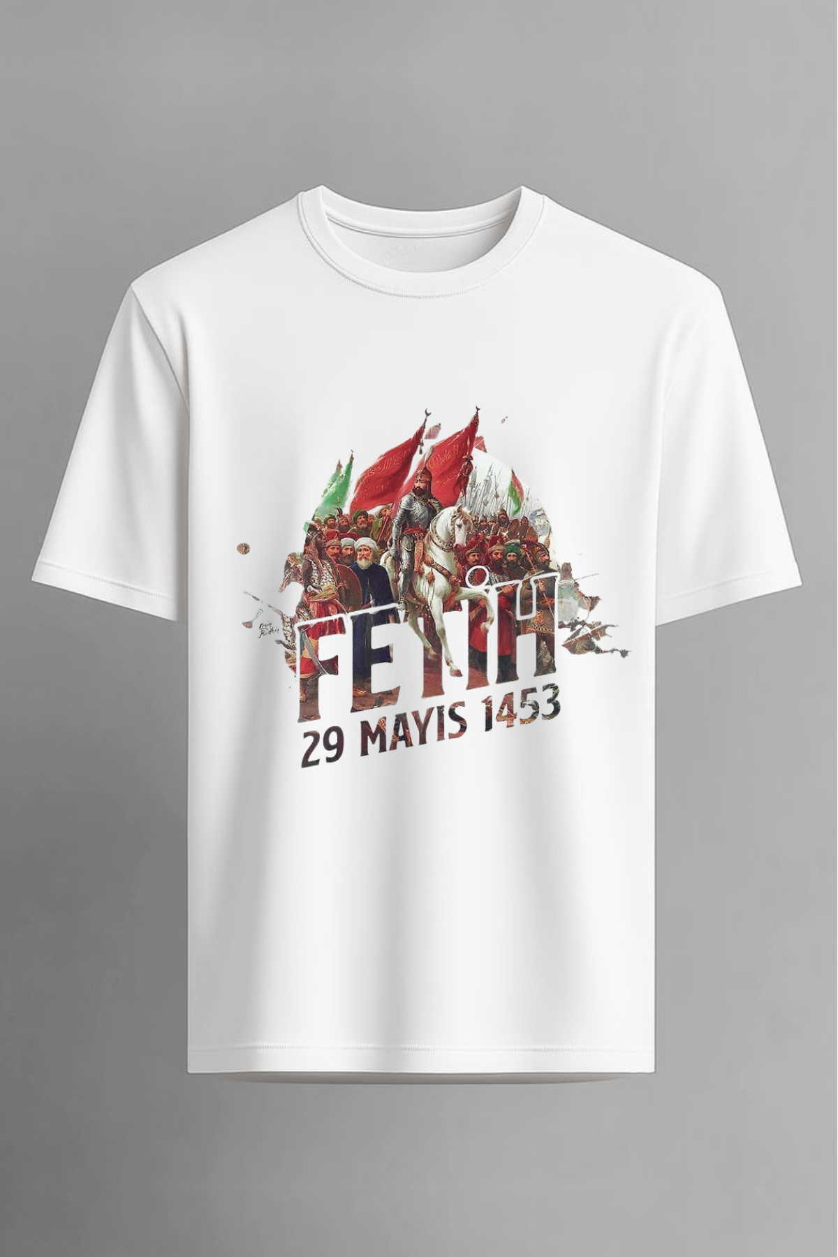 29 Mayıs 1453 Fetih Baskılı Beyaz Unisex 24-1 Süprem Penye Beyaz Tişört Tshirt