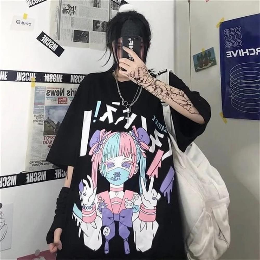 Anime Sailor Moon Siyah Baskılı Oversize T-shirt