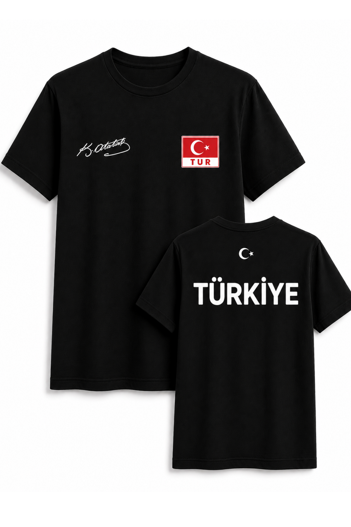 Atatürk İmzalı Türki Milli Takım Baskılı Siyah Tişört Unisex Tshirt