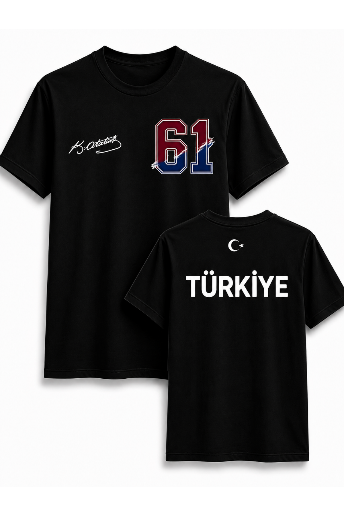 Atatürk İmzalı Türki Milli Takım Ve 61 Numara Baskılı Siyah Tişört Unisex Tshirt