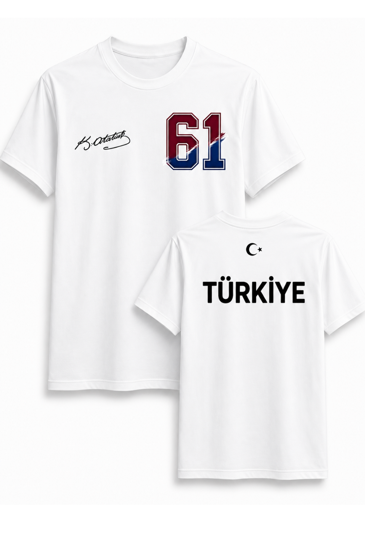 Atatürk İmzalı Türki Milli Takım Ve 61 Numara Baskılı Beyaz Tişört Unisex Tshirt