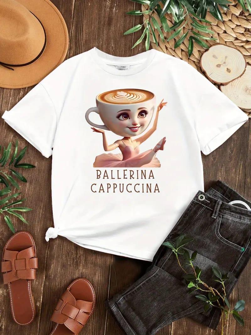 Ballerina Cappuccına Baskılı Beyaz Tişört T-shirt 
