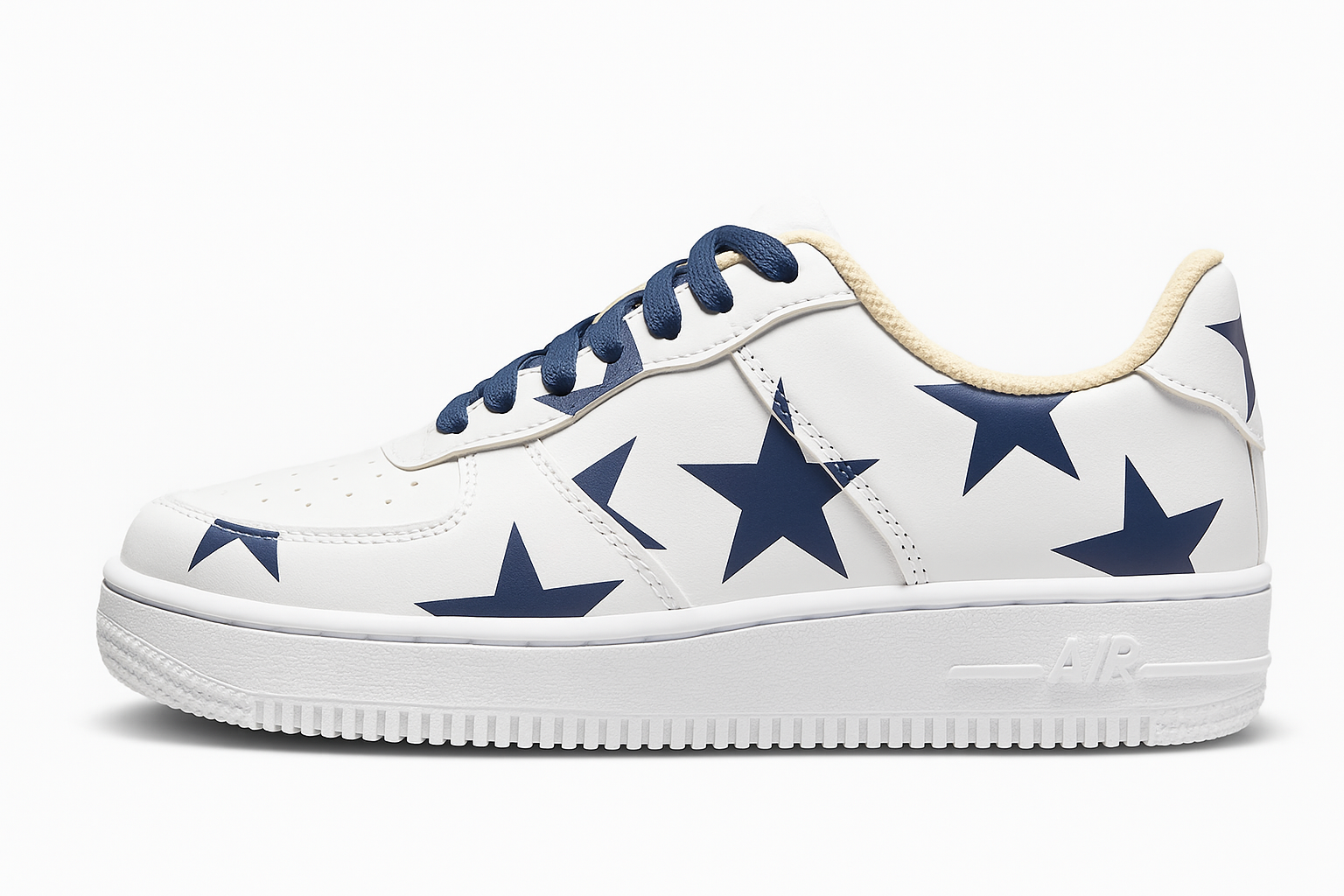 Beyaz Unisex Kadın-Erkek Yıldız Baskılı Air Force Model Sneaker Spor Ayakkabı 